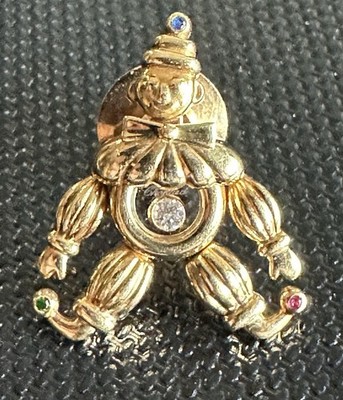 Chopard 18k Gold Diamond Sapphire Ruby Emerald Happy Clown Pin