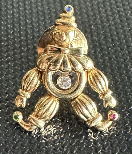 Chopard 18k Gold Diamond Sapphire Ruby Emerald Happy Clown Pin
