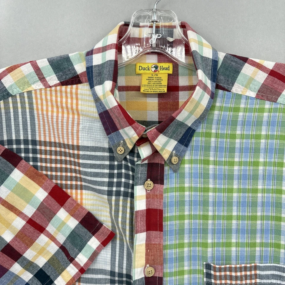 Camisa Cabeza de Pato Hombres Grande A Cuadros Retazos Multi Fiesta Botones Madrás Divertida De Colección Foto 3 de 4