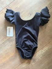 NWT Black Leotard w/Flutter/Ruffle Short Sleeve, Snap Closure, Size 6-12 Months