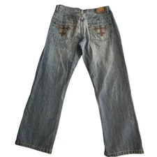 Vintage Y2K Flypaper Blue Jeans 32x29 100% Cotton Maltese Cross Pocket Grunge