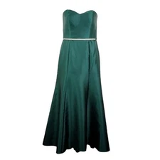 Alfred Sung D742 Strapless Hunter Green Sateen Twill Belted Dress Size 12 NWT
