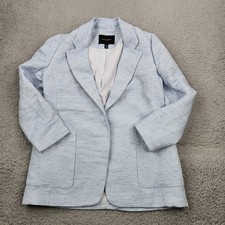 Banana Republic Open Front Blazer Women Size 4P Petite Blue Linen Blend