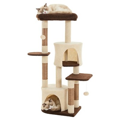 Cat Tree Tower 45.3 inch Multi Level 3 Platforms 2 Caves Brown FlickTail Soft