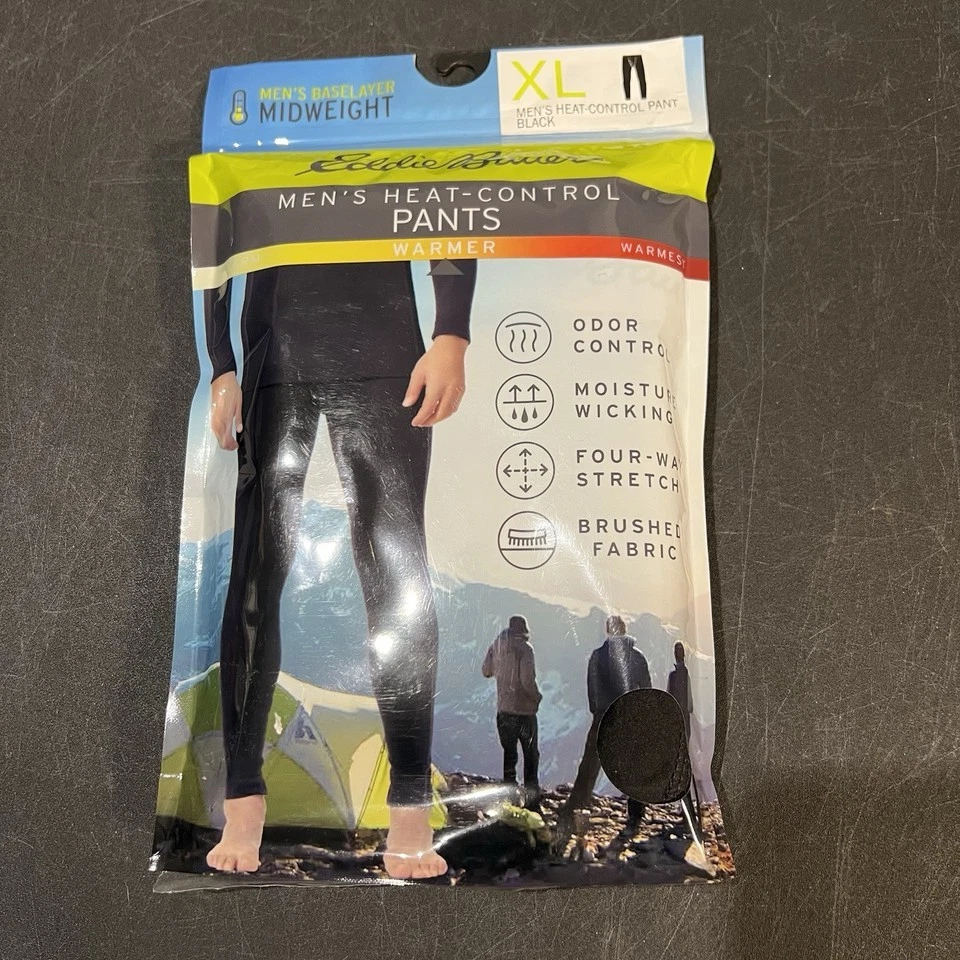 Eddie Bauer Heat Control Pants Mens XL Black Thermal Base Layer Leggings