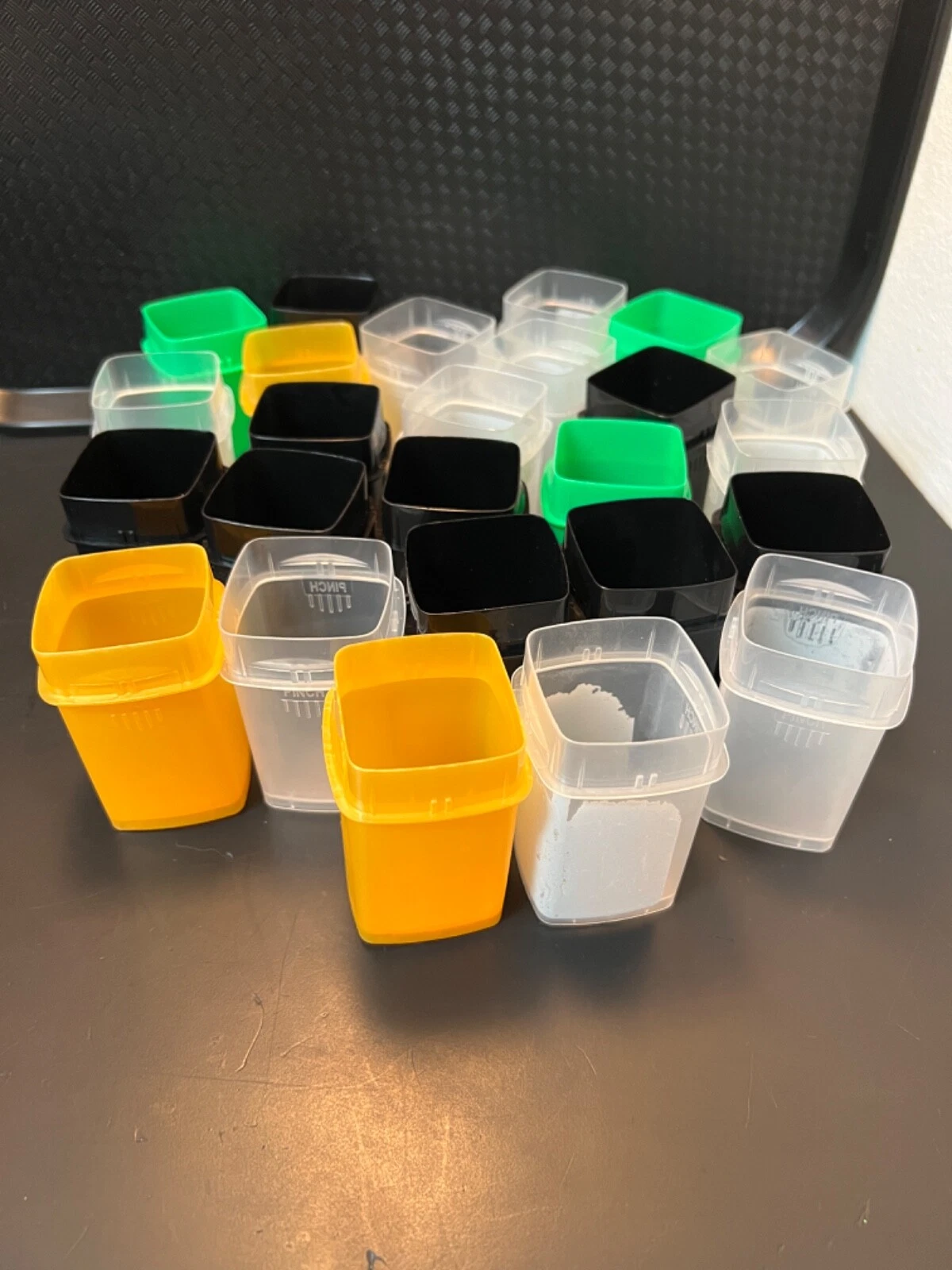 plastic containers. small 42 plastic pcs 4 glass jars.