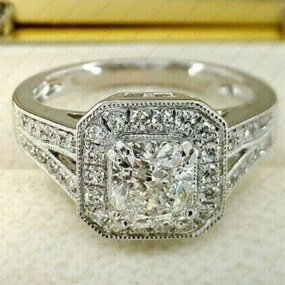 1,89 kt Kissen Moissanit Vintage Stil Verlobungsring 14 K Weißgold vergoldet