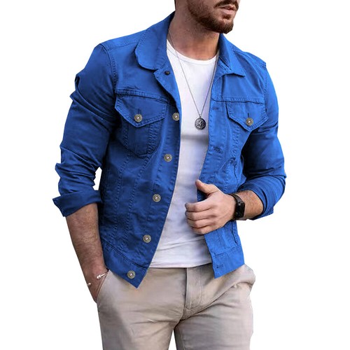 Mens Denim Jacket Loose Buttons Lapel Cotton Casual Jeans Jackets Coat Outwear - Picture 6 of 38