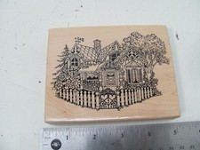 PSX K-1097 Victorian House Country Cottage Rubber Stamp Summer Flowers Trees