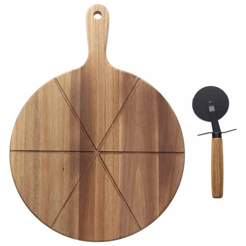 Tagliere Tondo in Legno con Coltello Rotella Pizza TOGNANA 30 cm Vassoio Tavola, fotografia 4 di 9