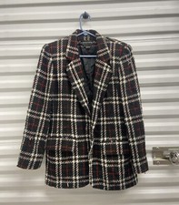 Vintage Liz Claiborne Collection Red  Black Plaid Blazer Coat W/ Pockets Tweed