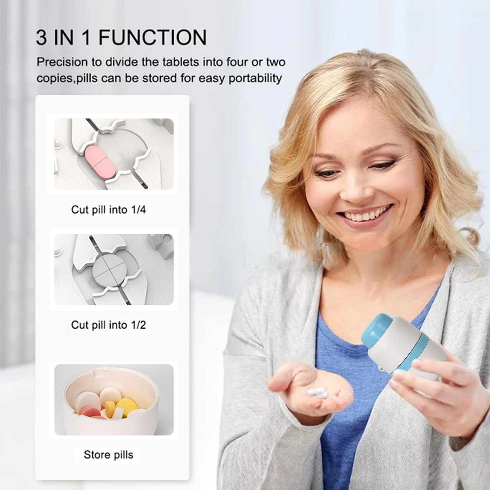 Pill Cutter For Small Pills, Medicine Tablets Splitter With Storage