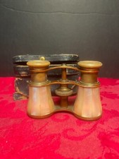 Antique Le Maire Mother of Pearl Brass Opera Glasses With Case Made in France