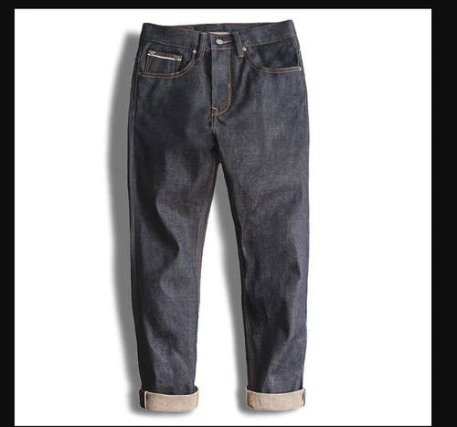 Hot Men's Vintage Straight Dark Selvedge Jeans Slim Fit Jeans Casual Denim Pants - Picture 11 of 19