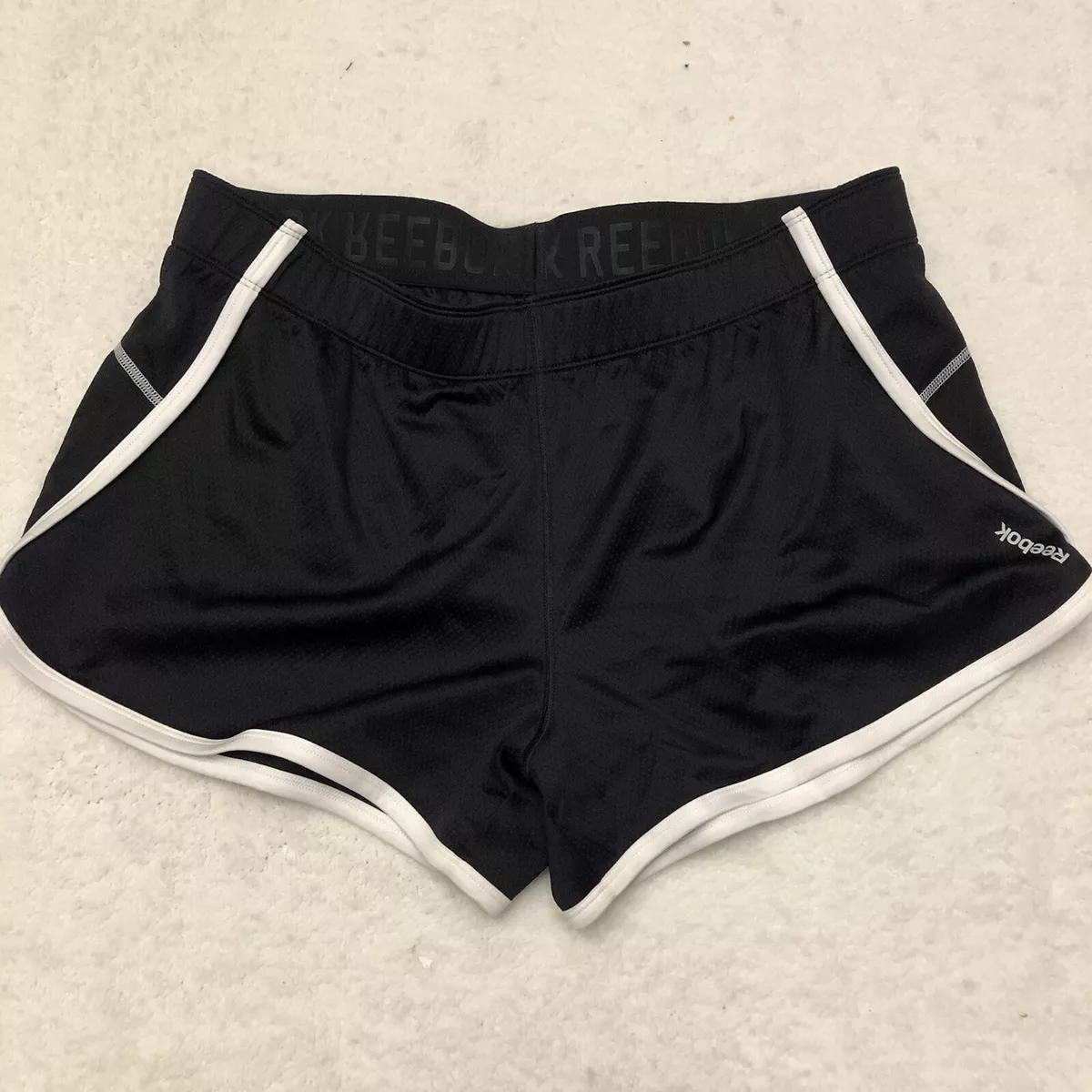 Reebok Shorts Womens XL Speedwick Unlined Black White Classic