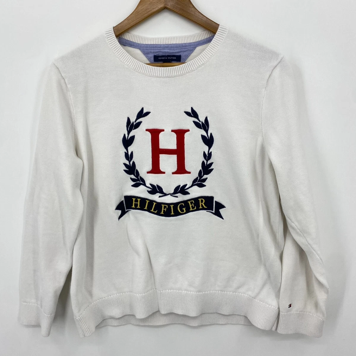 mærkning Konserveringsmiddel Milestone Tommy Hilfiger Sweater Women&#039;s L White Embroidered Logo Crew Neck Long  Sleeve | eBay