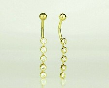 Solid 14k Yellow or White Gold Belly Button Dangle CZ Bezel Barbel Bar Ring