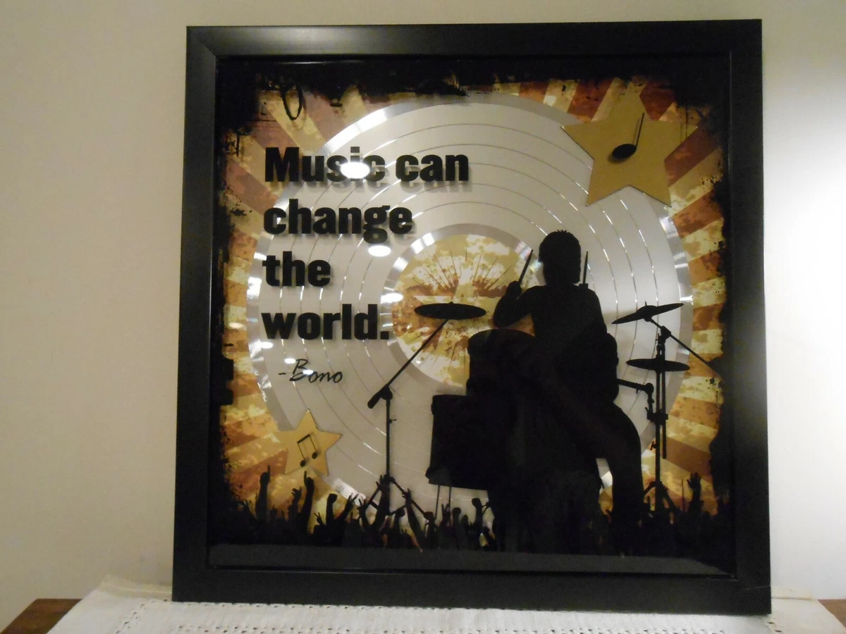 Schlagzeuger Schlagzeug Wandbild Bild "Musik kann die Welt verändern" BONO U2 Zitat LP