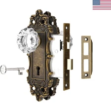 Beautiful Antique Brass Mortise Lock Set - Includes Key, Perfect for Interiors