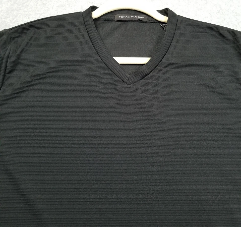 Camiseta Michael Brandon Para Hombre Mediana Negra Acanalada Manga Corta Camiseta Cuello en V Informal Foto 2 de 4