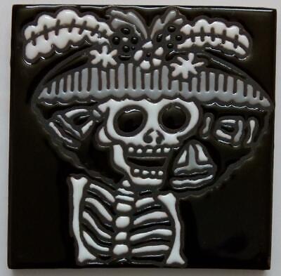One MEXICAN Hi Relief 4" Day of the Dead Frida Kahlo Talavera Tile DDT-45