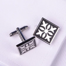 Silver Square Men's Cuff Links Men's Fashion Floral Blast Cufflinks Accessory GQ