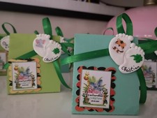  BOMBONIERA COMPLETA CALAMITA PIEDINI ,QUADRIFOGLIO,NOME NASCITA BATTESIMO BIMBO