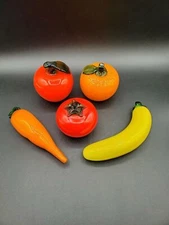 5 PC art glass vegetables and fruit Decor,Tomato, banana, orange, carrot, apple