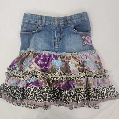 The Children's Place Girl's Blue Denim Jean Animal Velvet Fabric Ruffle Sz 6X 7