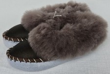 Sheepskin warm slippers size 28 new, sheepskin/leather handmade V.11