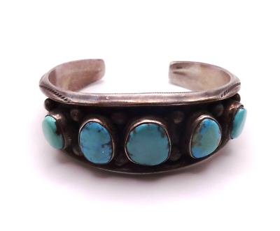 Vintage NAVAJO Sterling Silver BLUE TURQUOISE Cuff BRACELET 47g | eBay
