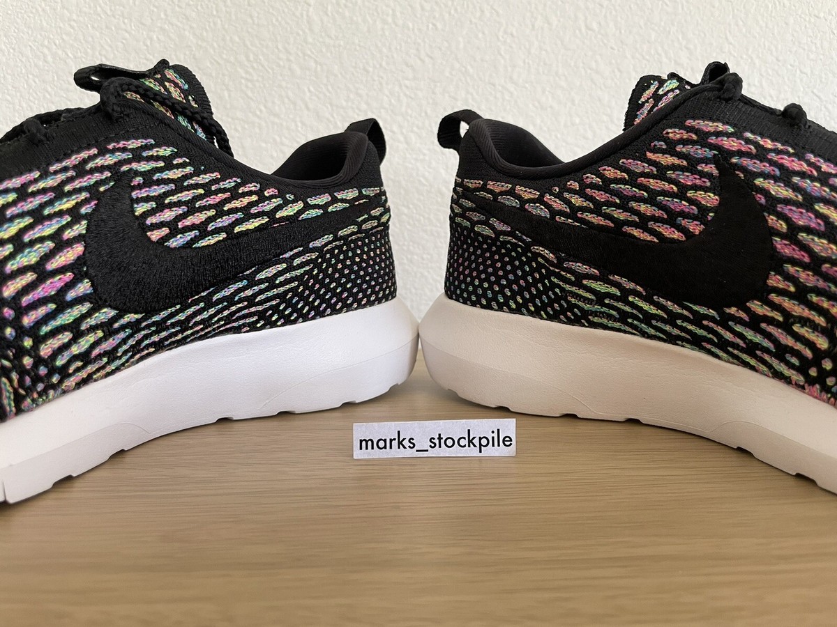2016 Nike Roshe Run Flyknit Multi-Color Black Pink Pow-Blue Glow 677243-013 10.5 Men main image 4