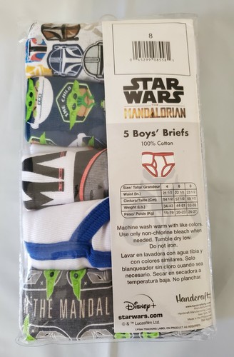 PACK 5 BRIEFS BOYS - STAR WARS MANDALORIAN SZ 8 -UNDERWEAR X5 COMIC GAMES COTTON - Picture 2 of 2