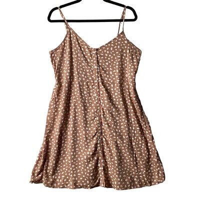 Aerie Tan White Polka Dot Button-Up Strappy Mini Dress Women Large | eBay