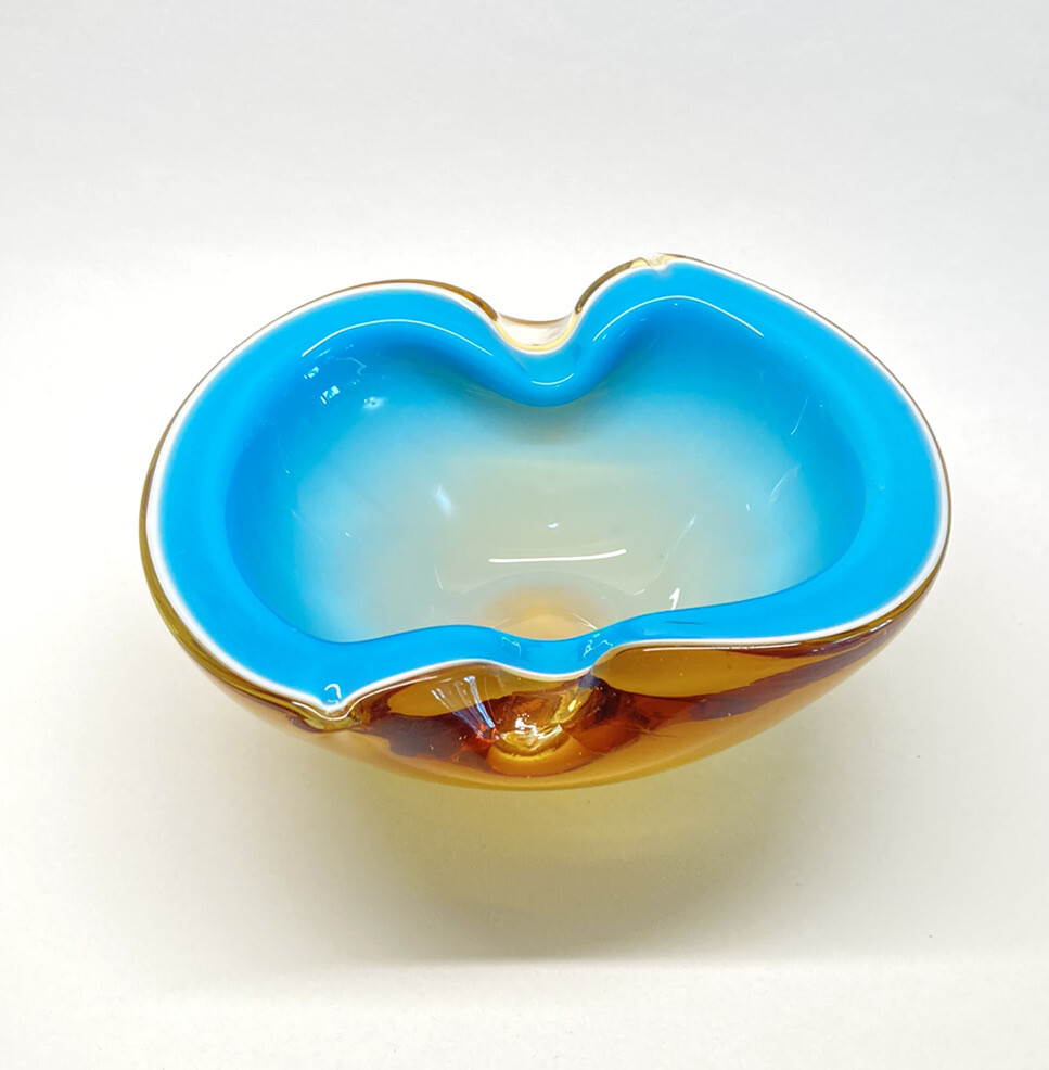 Vintage MCM Alfredo Barbini Murano Art Glass Bowl Ashtray Blue