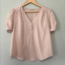 Active USA  Pink Puff Sleeve Blouse Women's Sz Small Flowy Lightweight Buttoned
