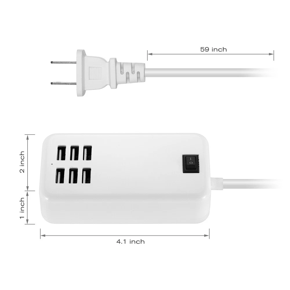 6-Port USB Fast Charging Station - Desktop & Wall Power Hub