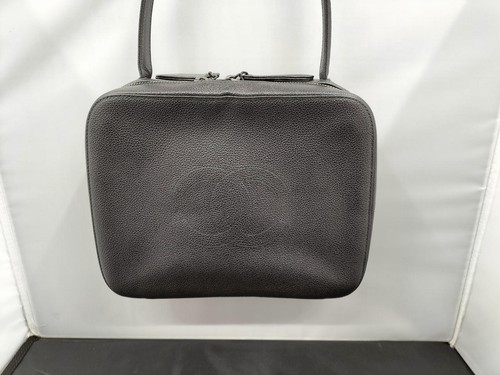 Chanel Coco CC Logo Vanity One Handle Hand Bag Black Leather Authentic