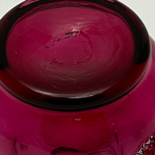 Vintage Glass Hand Blown Cranberry Ruffled Small Pitcher Creamer 4" Art Glass - Picture 8 of 11