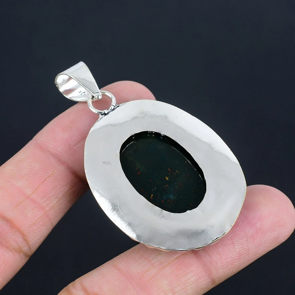 Piedras preciosas de sangre hechas a mano de plata de ley 925 colgante joyería 2,29" Foto 4 de 4