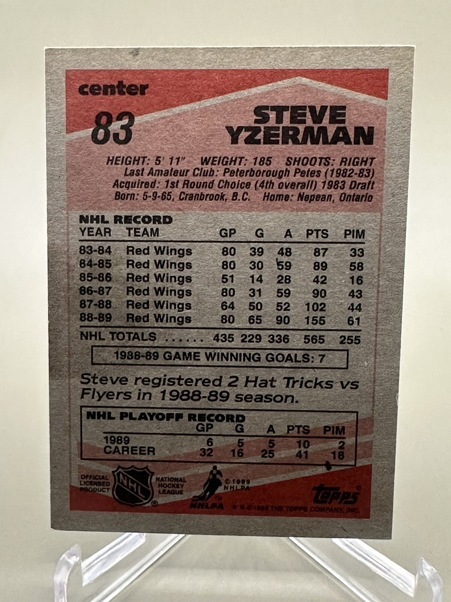 STEVE YZERMAN 1989-90 Topps #83 - NM/MT- Slight Wax Stain On Back