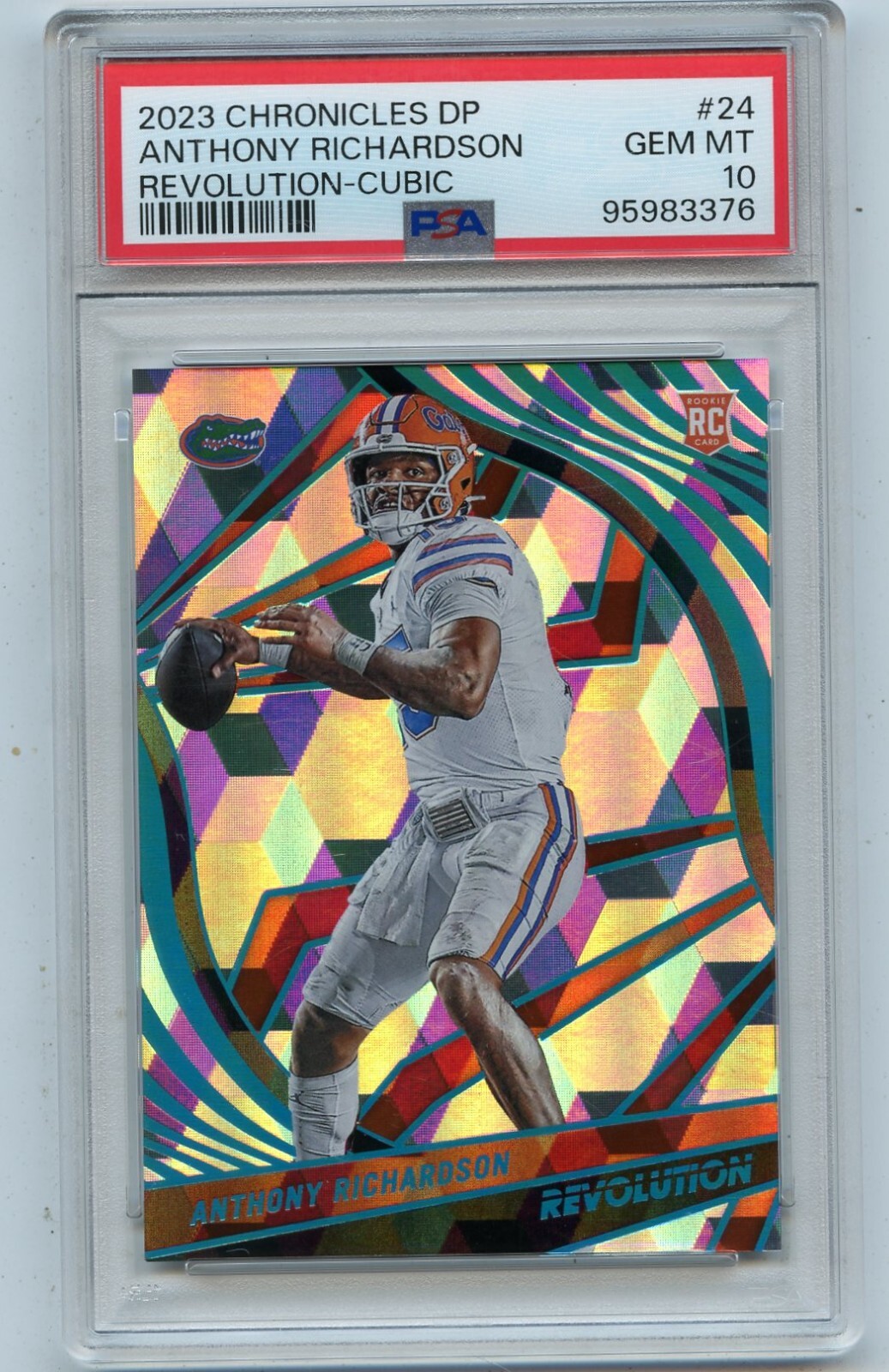 2023 CHRONICLES REVOLUTION #24 ANTHONY RICHARDSON CUBIC ROOKIE RC #38/49, PSA 10