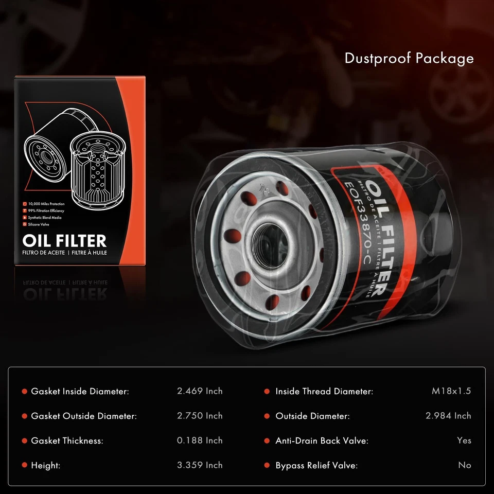 6x Filtro de aceite de motor para Jeep Cherokee Pontiac Bonneville 10 k millas protección Foto 2 de 4