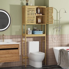 69 Inch Tall Wood Over The Toilet Storage Cabinet with Shelve Door Space Saver