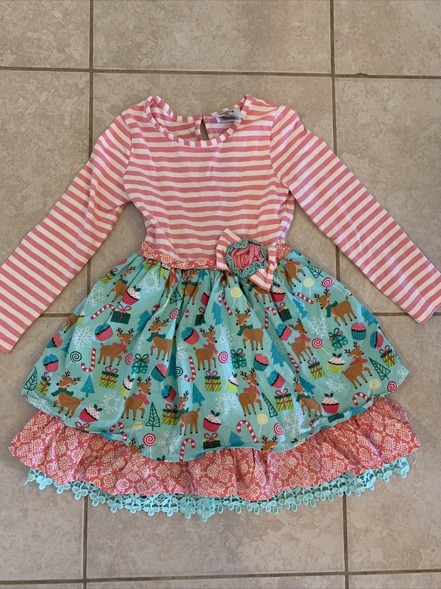 white christmas dresses Counting Daisies Olive Green Print Reindeer Dress main image 0