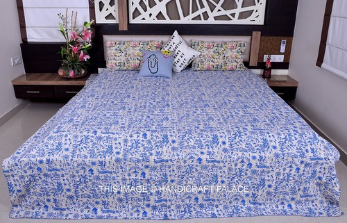 INDIEN HANDMADE KANTHA Couette Reine Taille Couvre-Lit Couverture Coton Gudari EUR 94,06 - FR