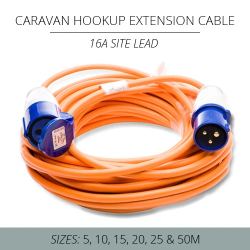 ORANGE CARAVAN HOOK UP CABLE 5M 25M 240V 16A EXTENSION LEAD ELECTRIC CABLE