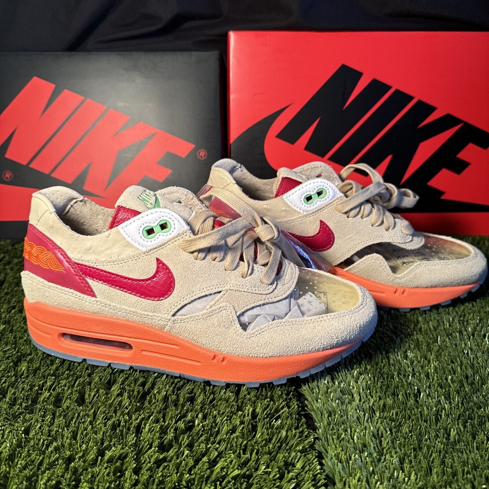 NIKE X CLOT AIR MAX 1 KISS OF DEATH NET DEEP RED ORANGE BLAZE Size 6y DD1870-100
