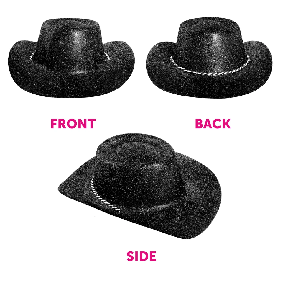 48 X GLITTER COWBOY HAT COWGIRL WILD WEST FANCY DRESS EVENT BULK CHOOSE COLOUR