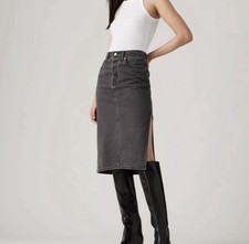 Levis Womens Denim Midi Jean Skirt Button Fly Side Slit Size 31 MSRP 69.50 NWT